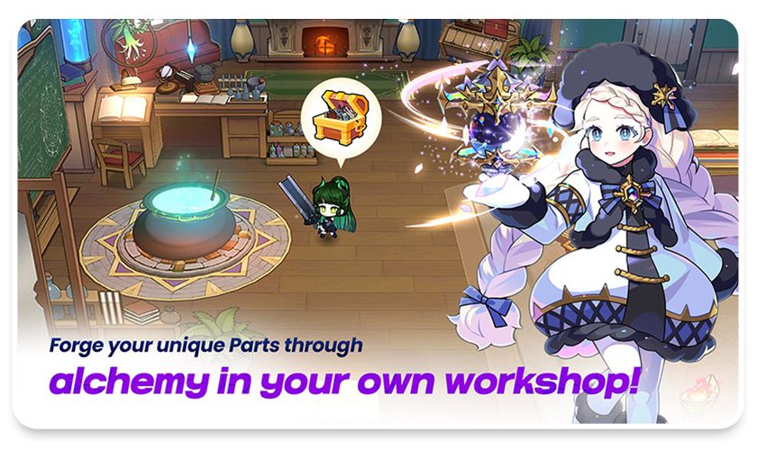 Forge your unique Parts through alchem in your own workshop!